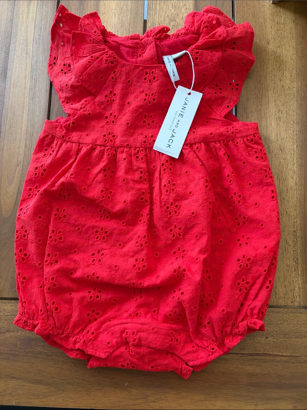 Janie and Jack Red eyelet romper 6-12mo